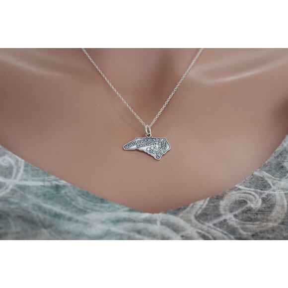 Sterling Silver North Carolina State Charm Necklace - Picture 2 of 4